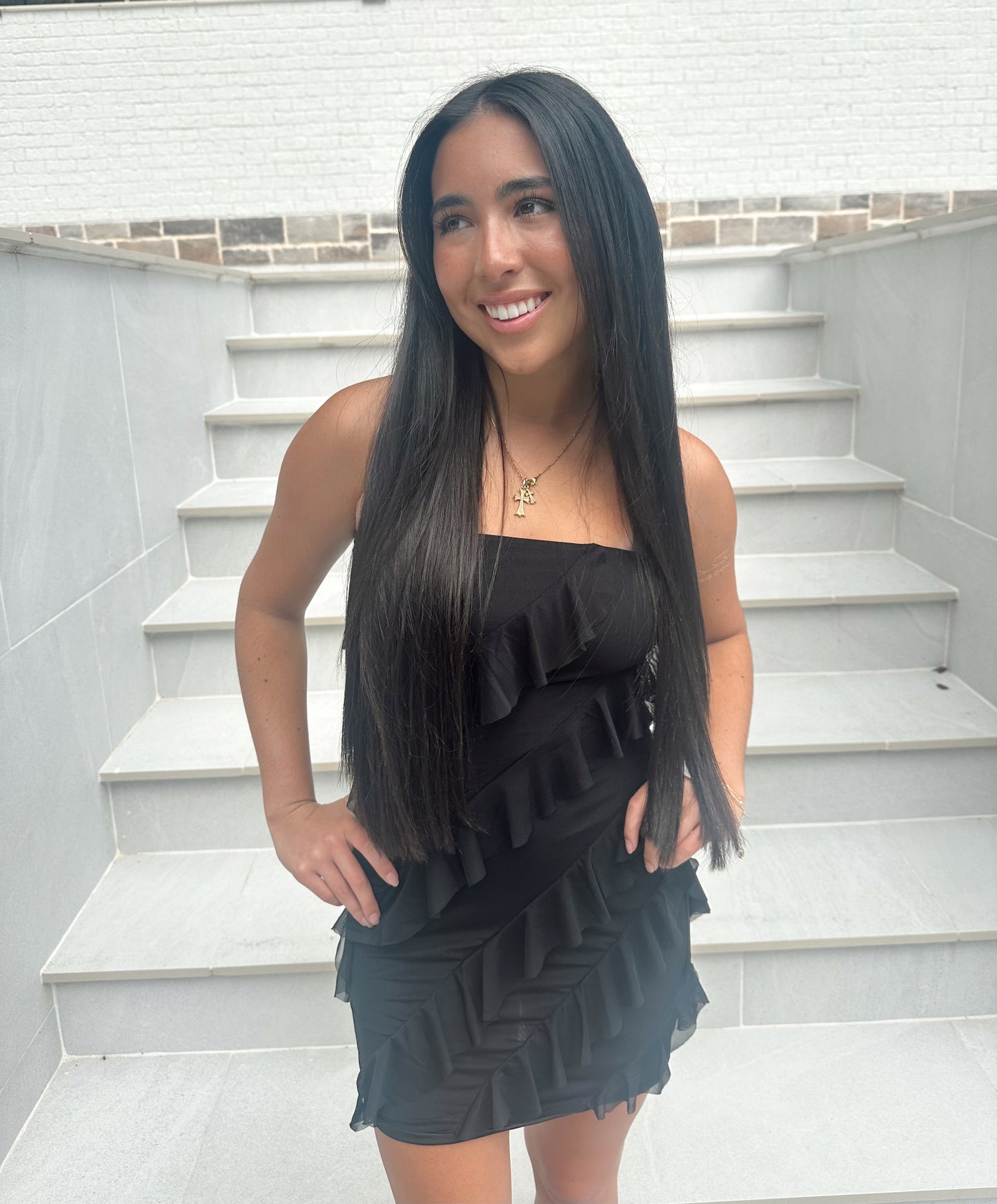 Vivienne Black Frilled Tube Mini Dress