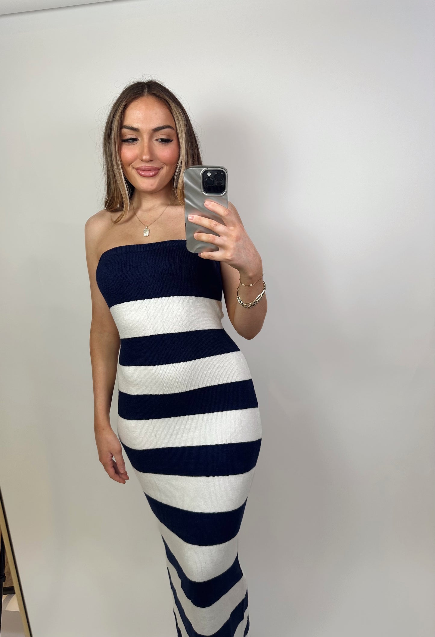 Sophie Striped Knit Maxi Dress- Navy