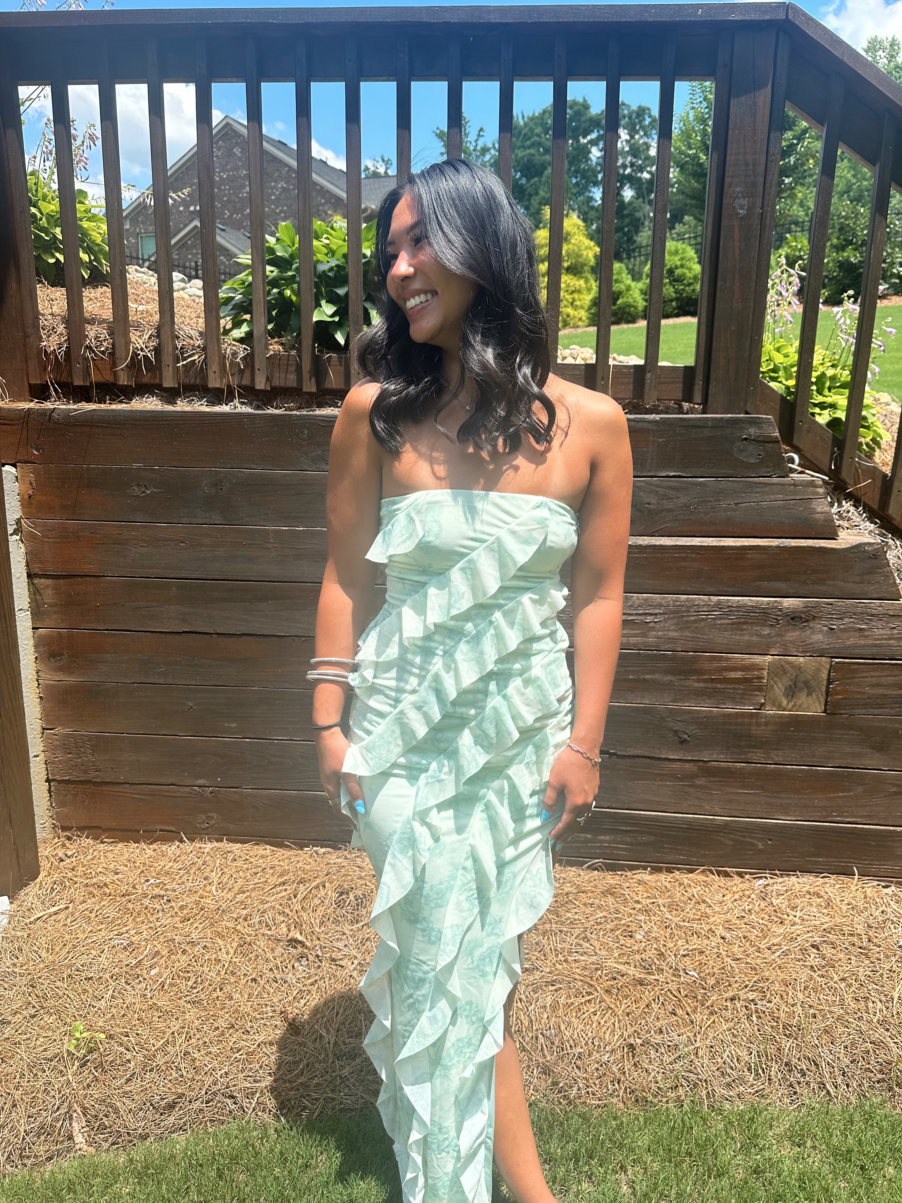 Carra Floral Mint Maxi Slit Dress Large / Mint Carra Floral Mint Maxi Slit Dress Large / Mint