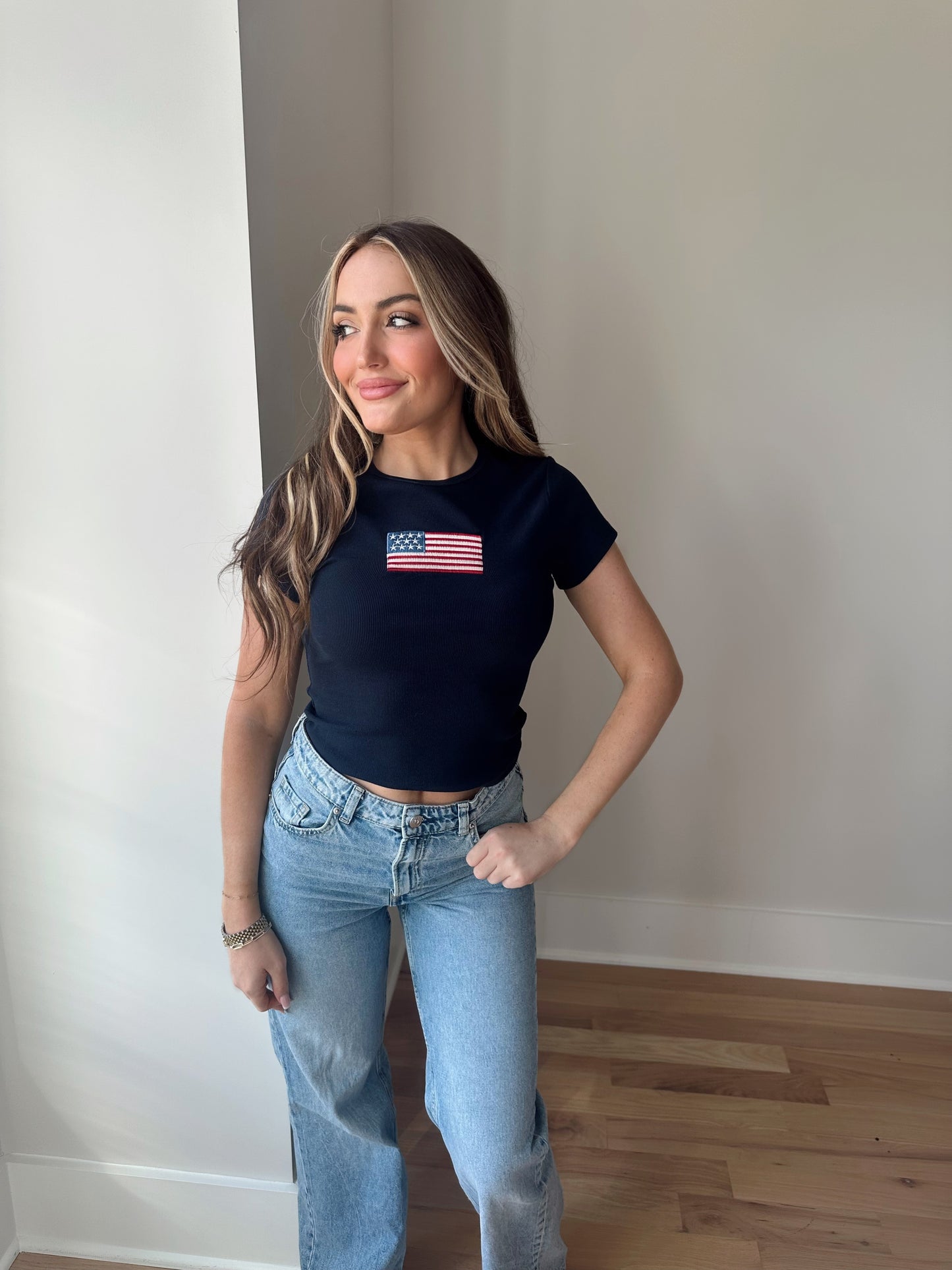 American Flag Short Sleeve T-Shirt- Navy