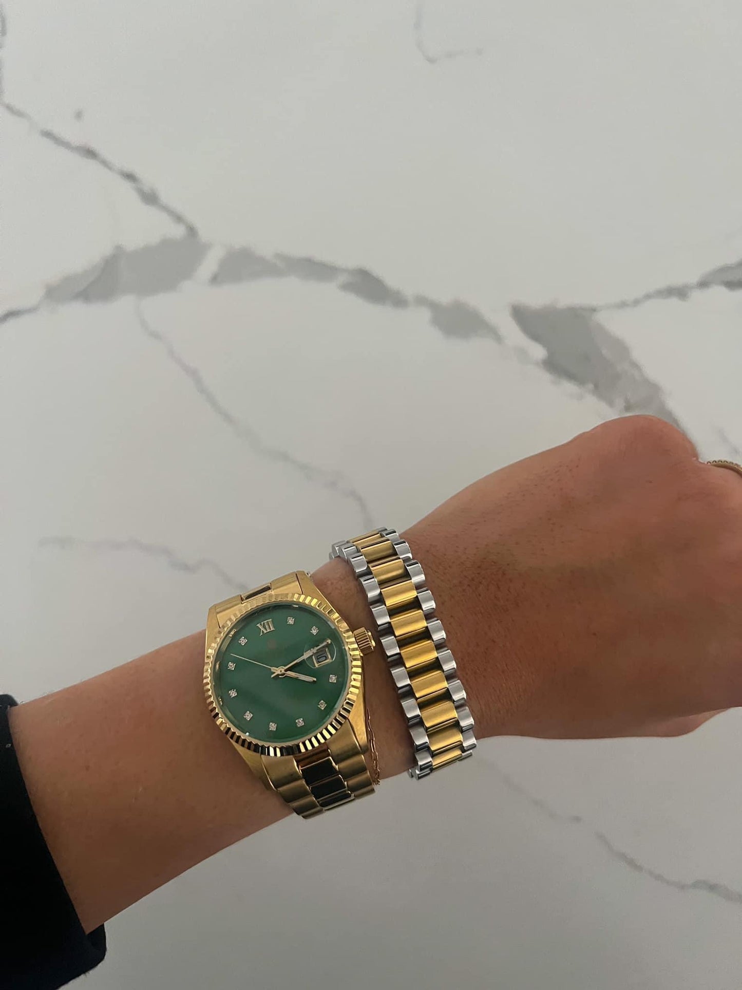 Silver Lined Thick Two-Toned Watch Band Bracelet