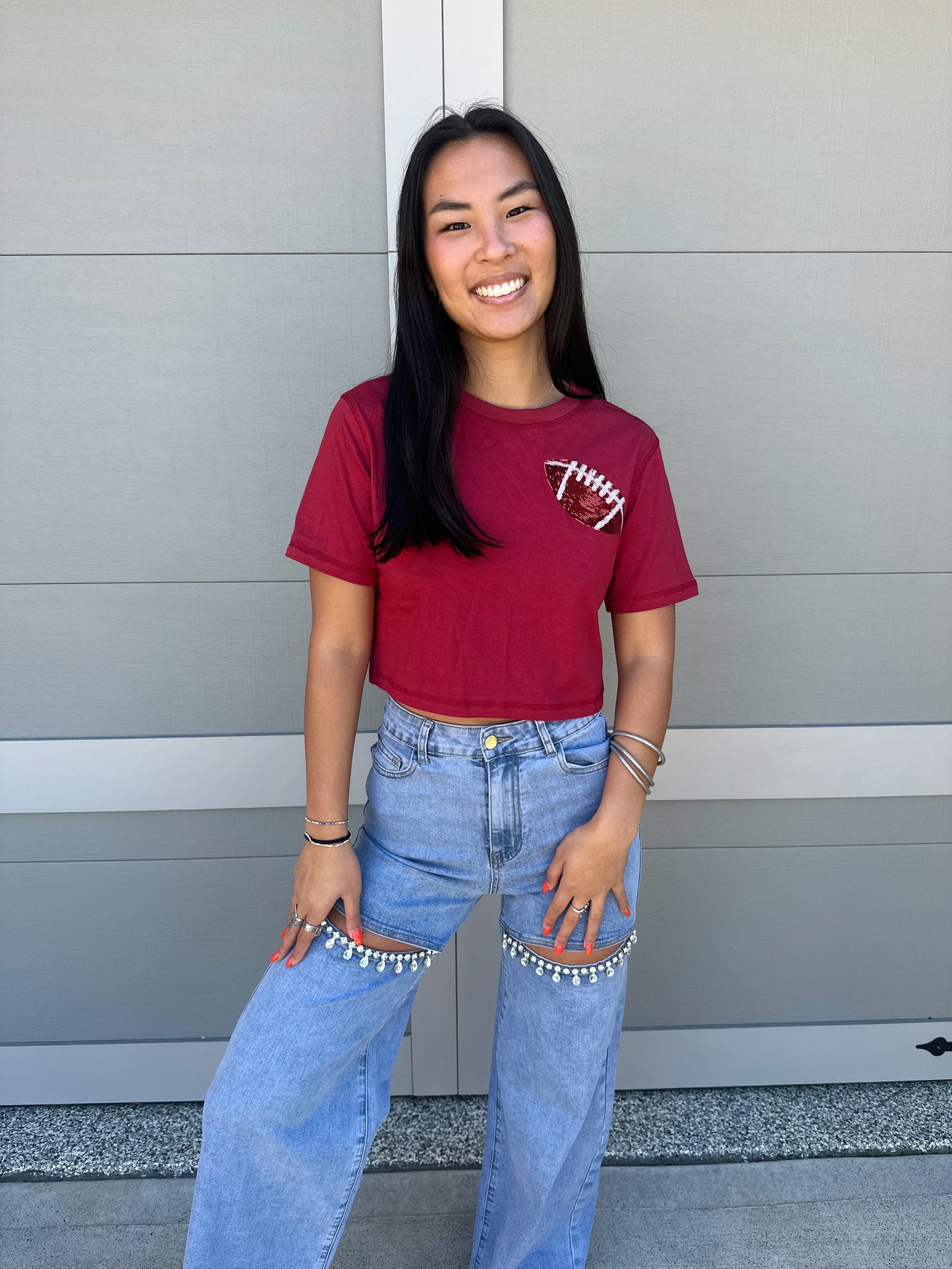 Go Team Football Cropped T-Shirt