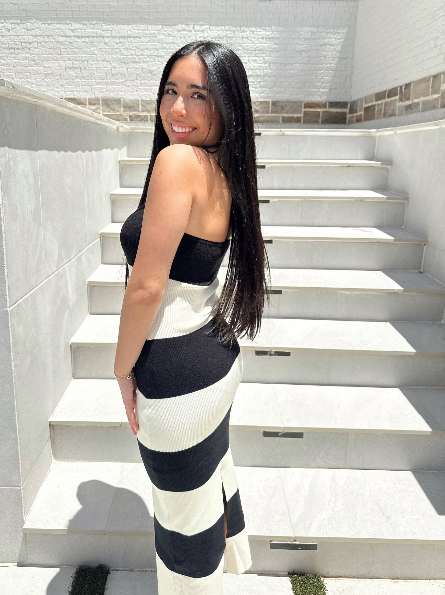 Heather Striped Tube Midi Dress