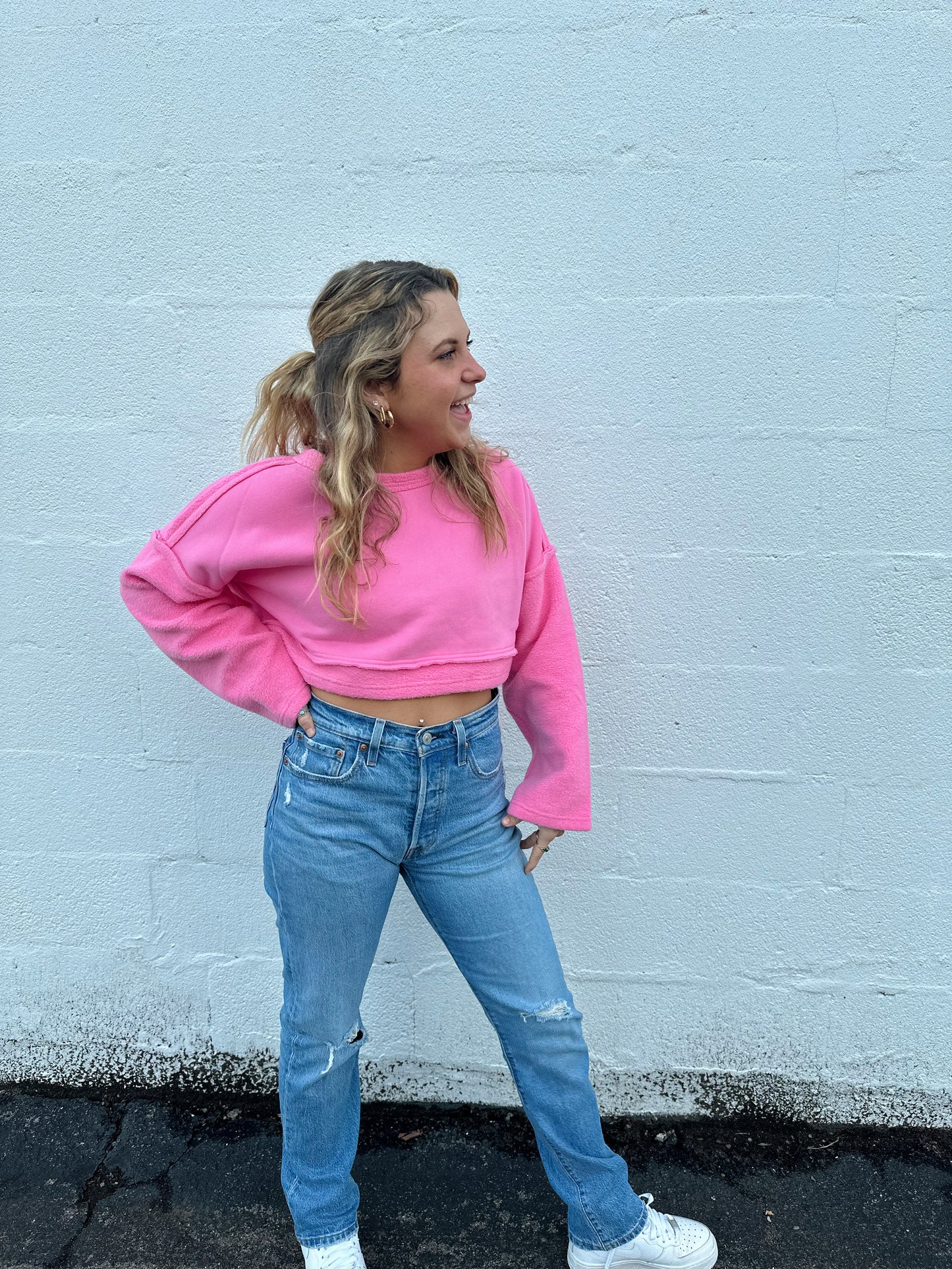 Penelope Hot Pink Cropped Sweater