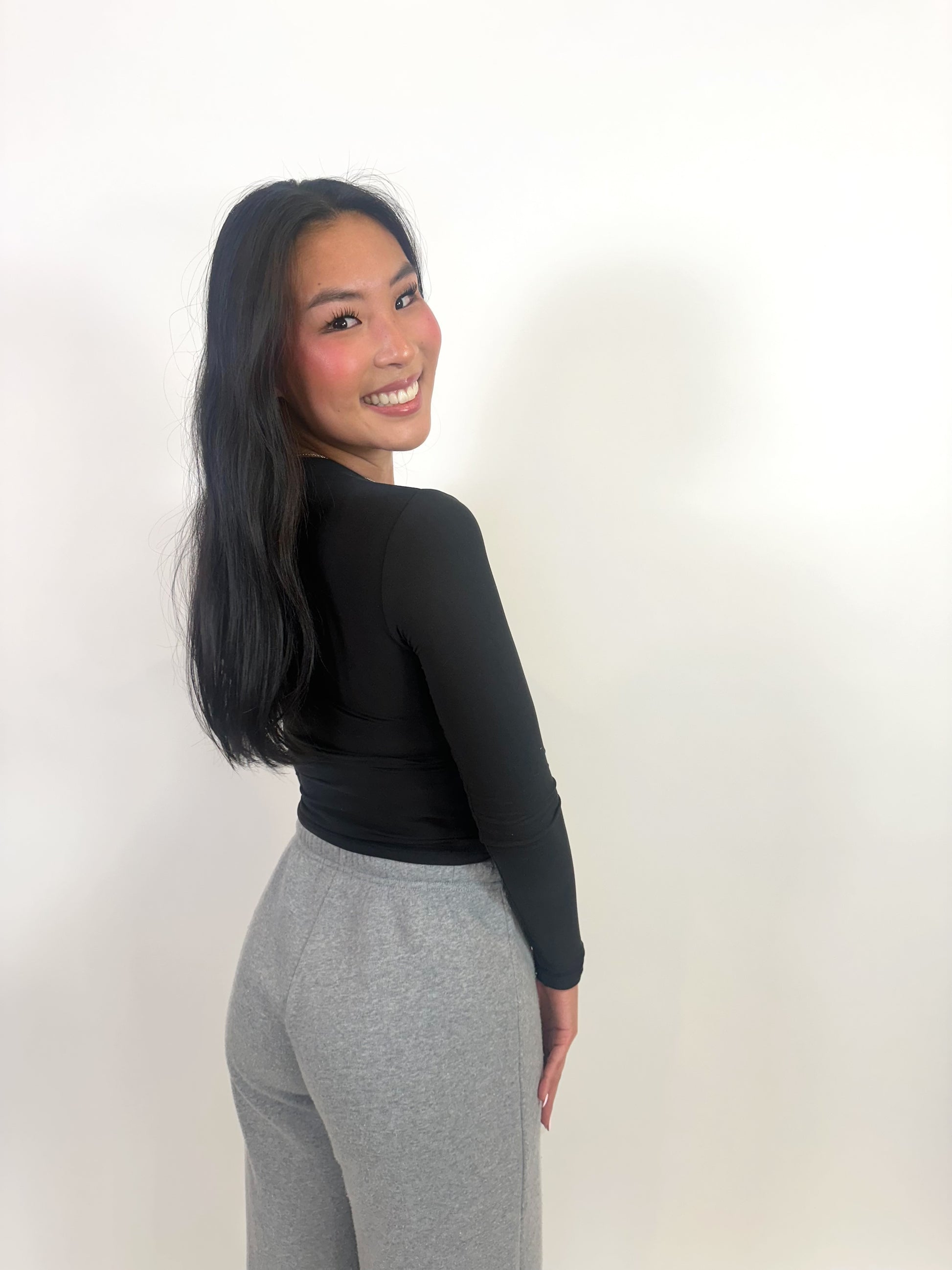 Side view of long sleeve back t-shirt