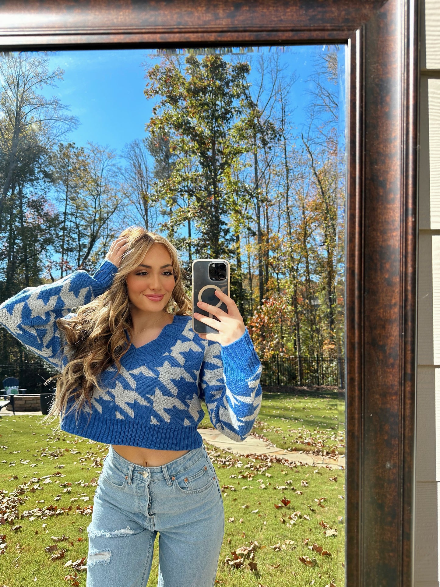 Harper Houndstooth V-Neck Sweater