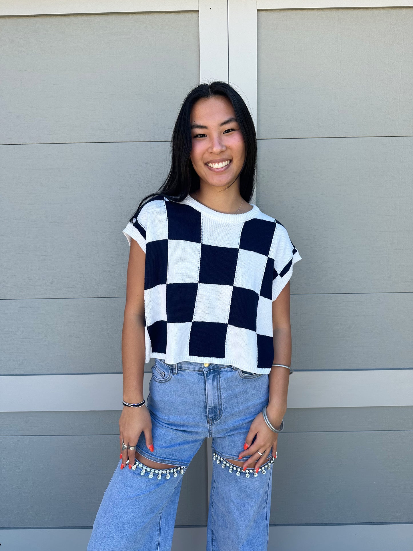 Nora Checkered Sweater Top