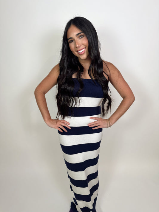 Sophie Striped Knit Maxi Dress- Navy
