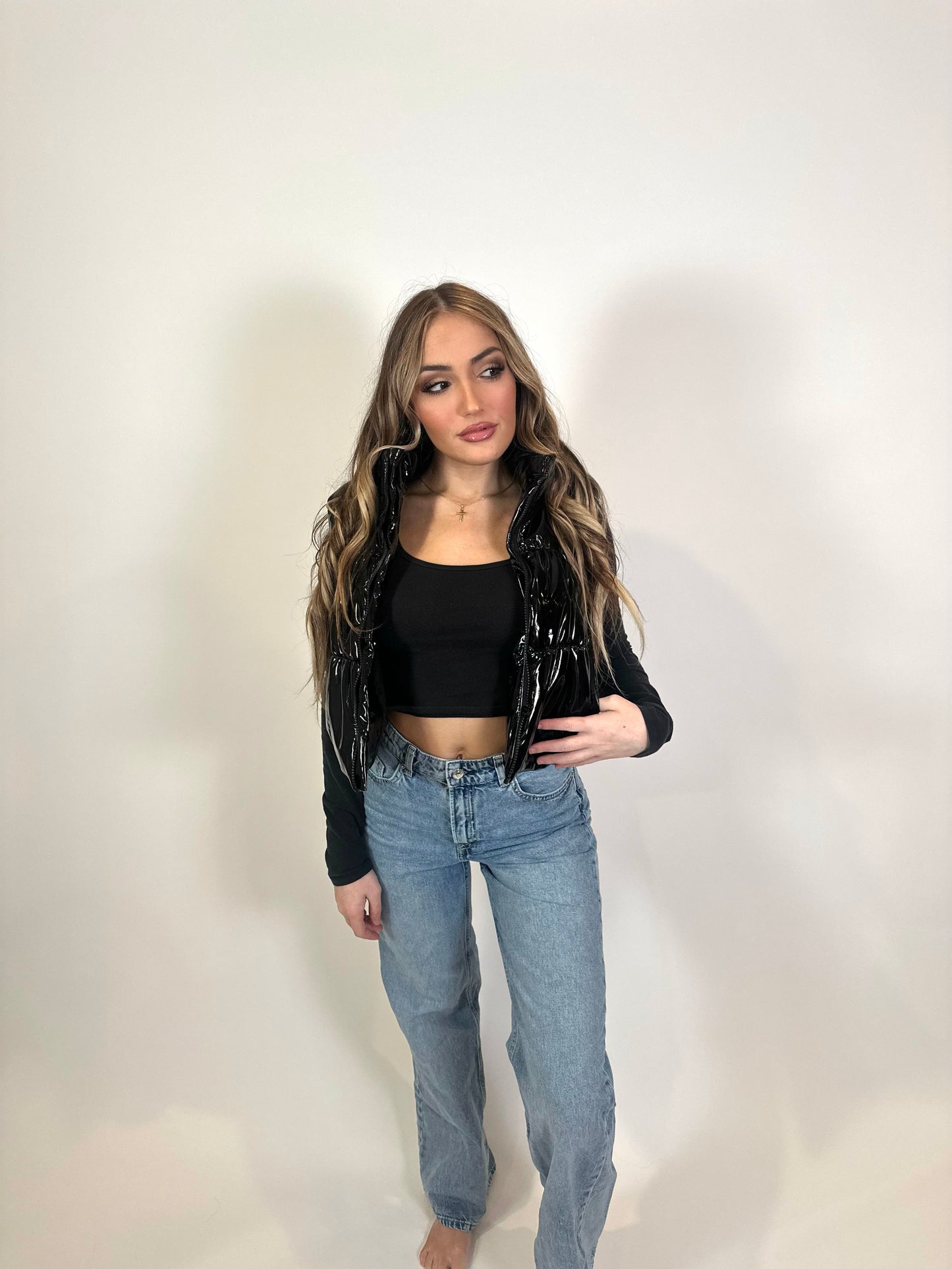 Polly Shiny Cropped Puffer Vest