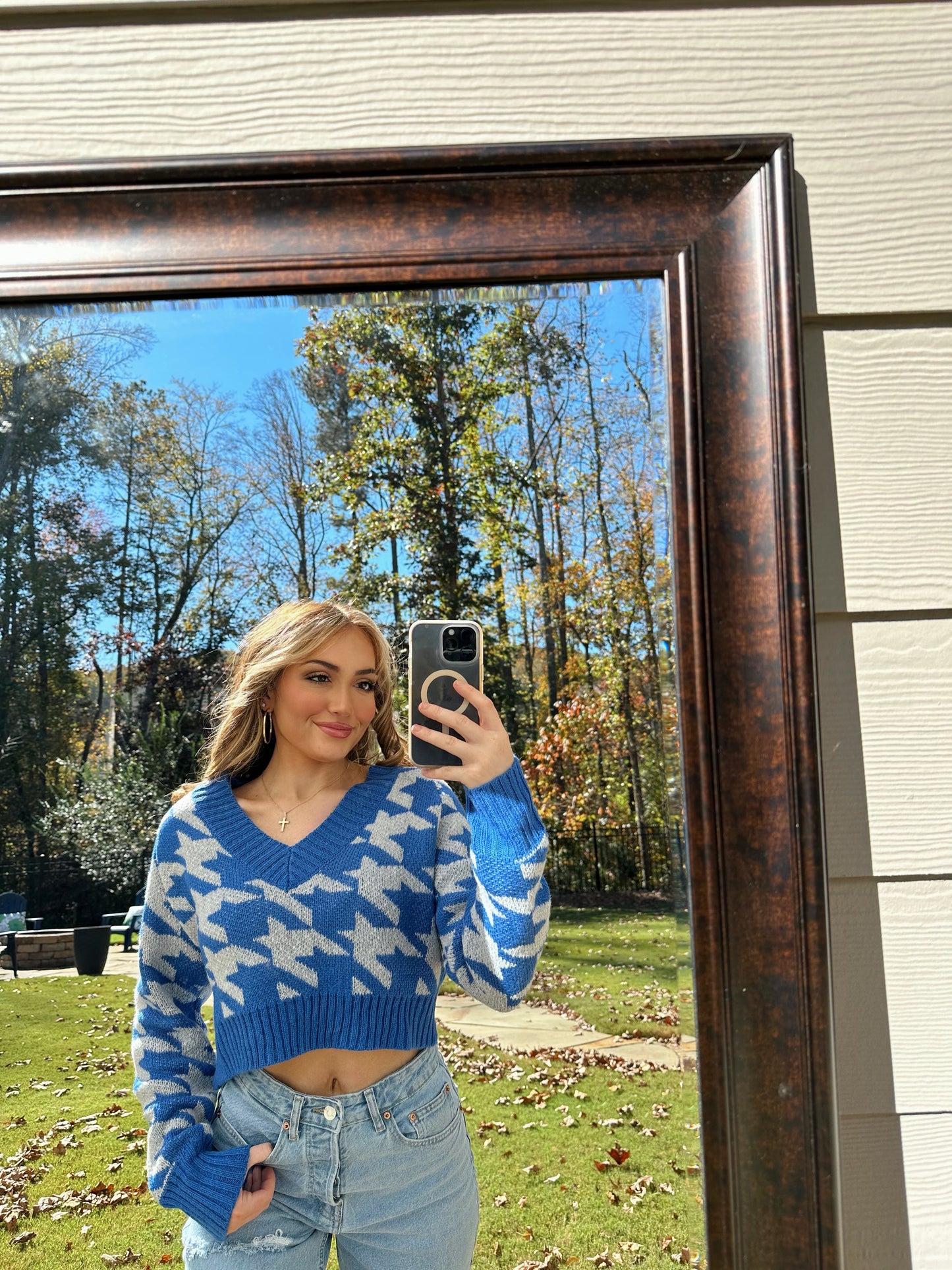 Harper Houndstooth V-Neck Sweater