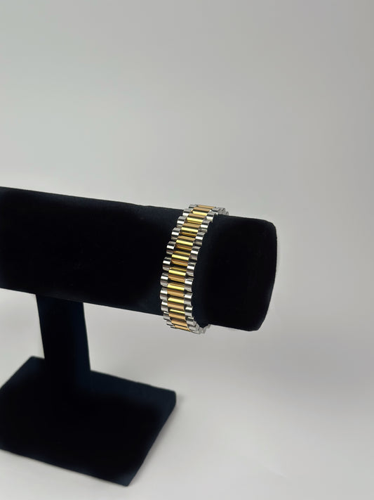 Silver Lined Thick Two-Toned Watch Band Bracelet