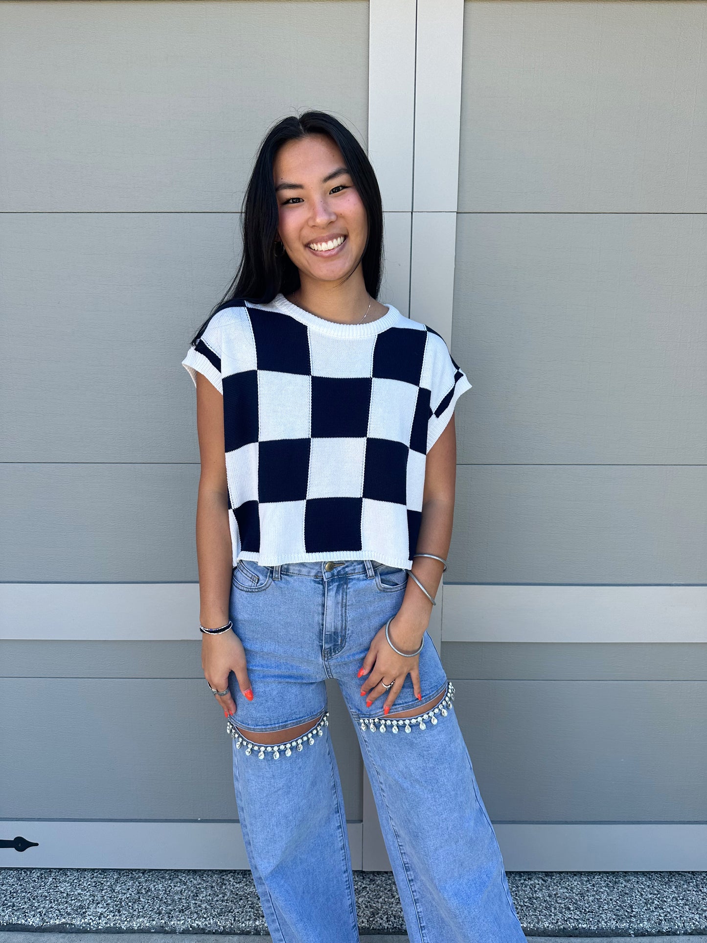 Nora Checkered Sweater Top