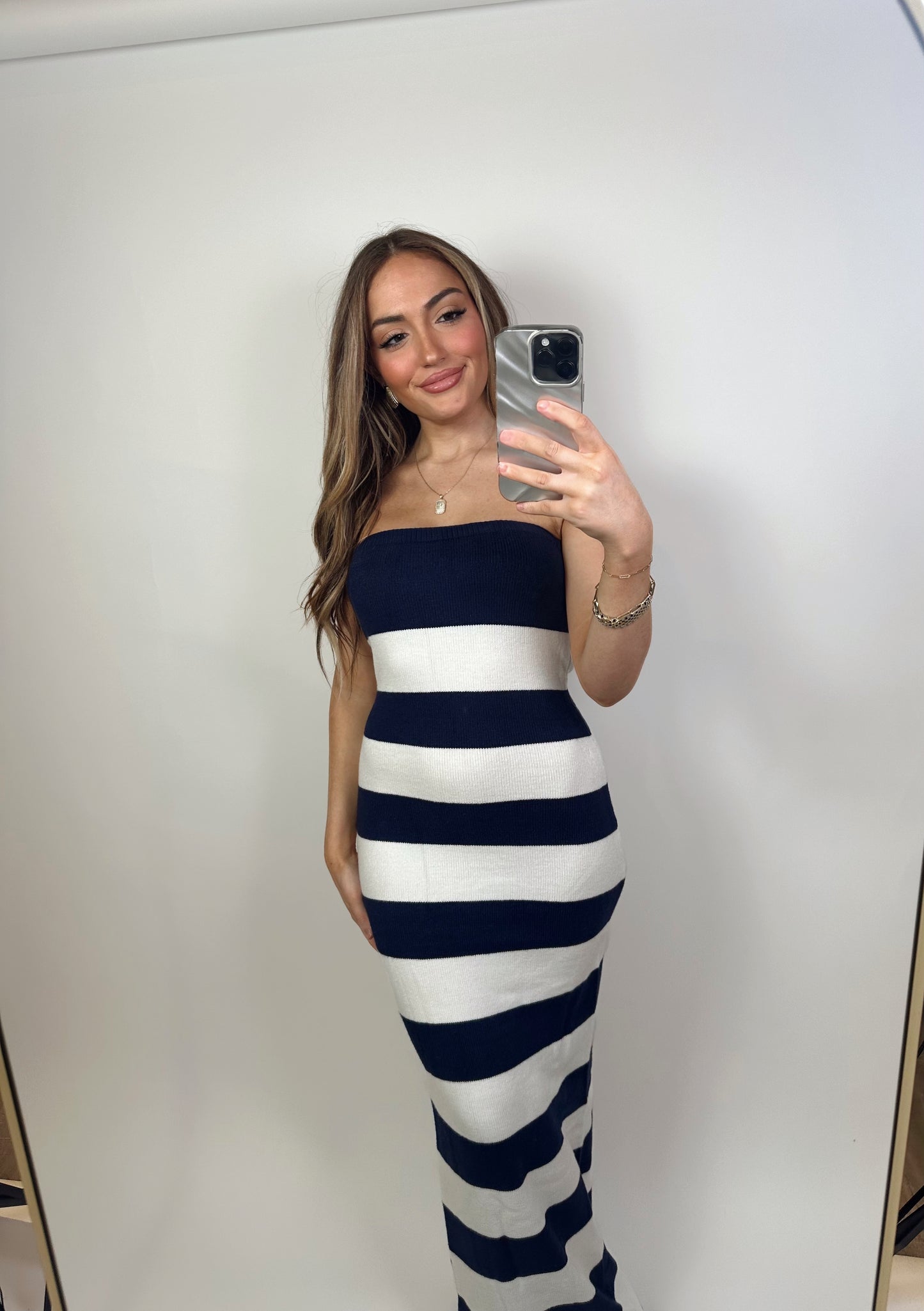Sophie Striped Knit Maxi Dress- Navy