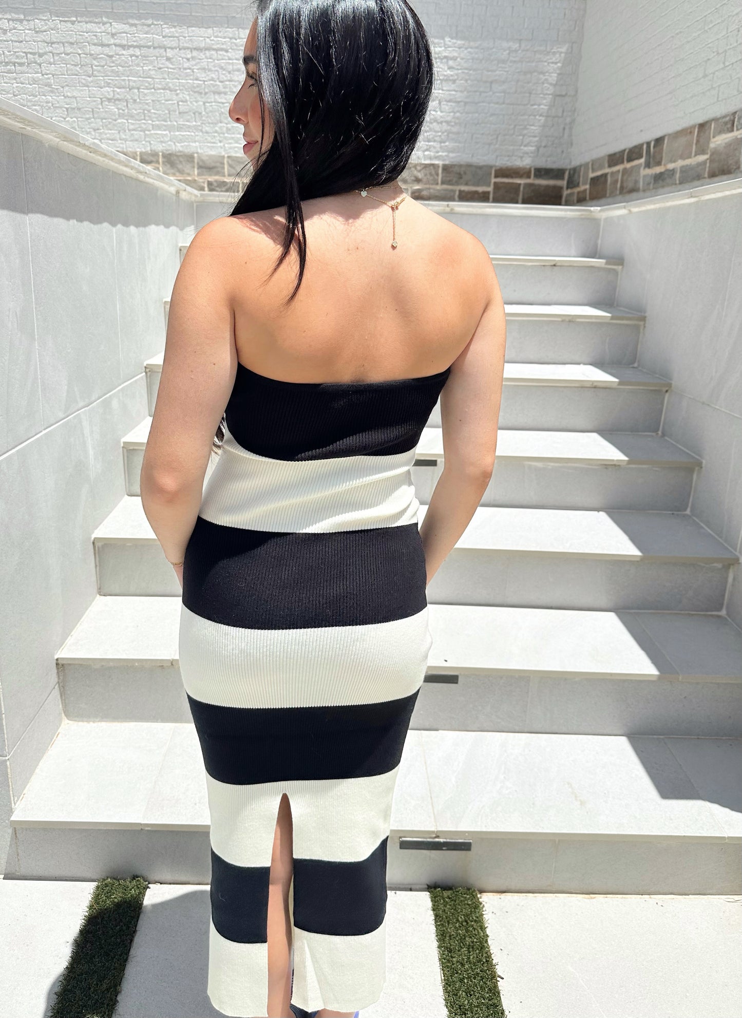 Heather Striped Tube Midi Dress