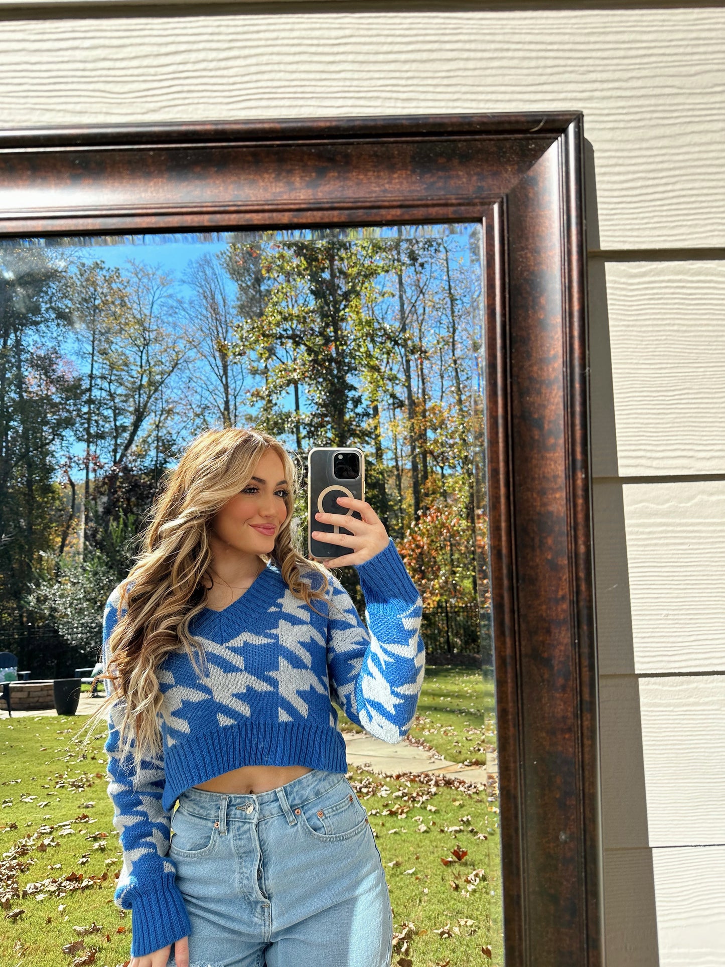 Harper Houndstooth V-Neck Sweater