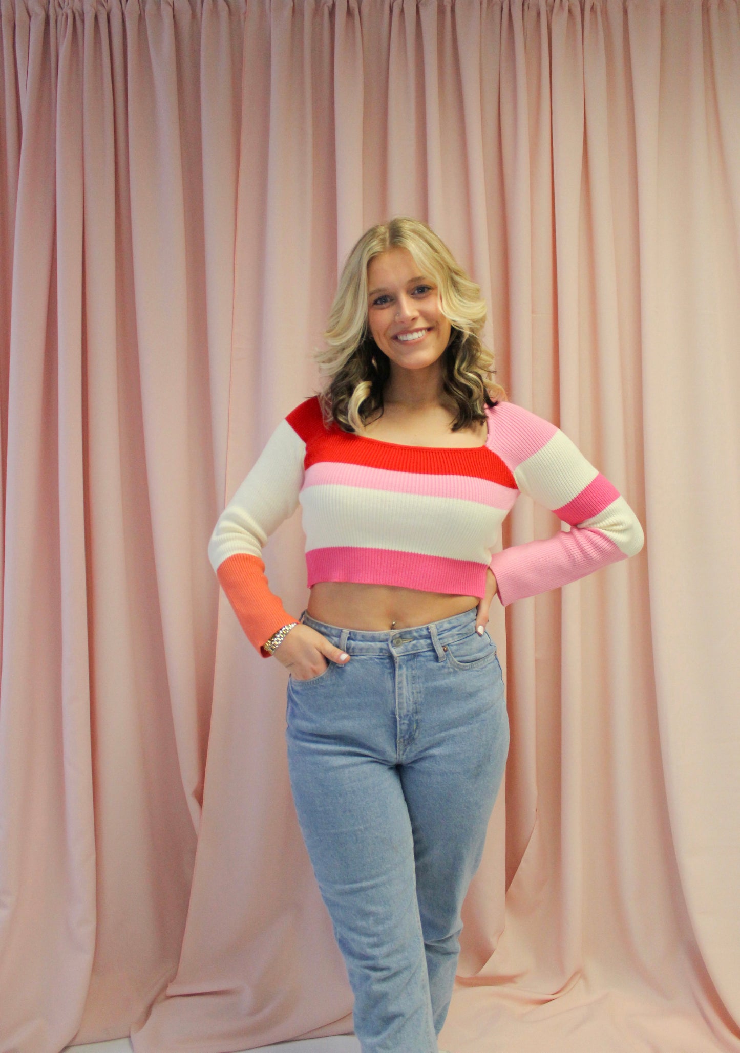 Sweetheart Striped Cropped Sweater