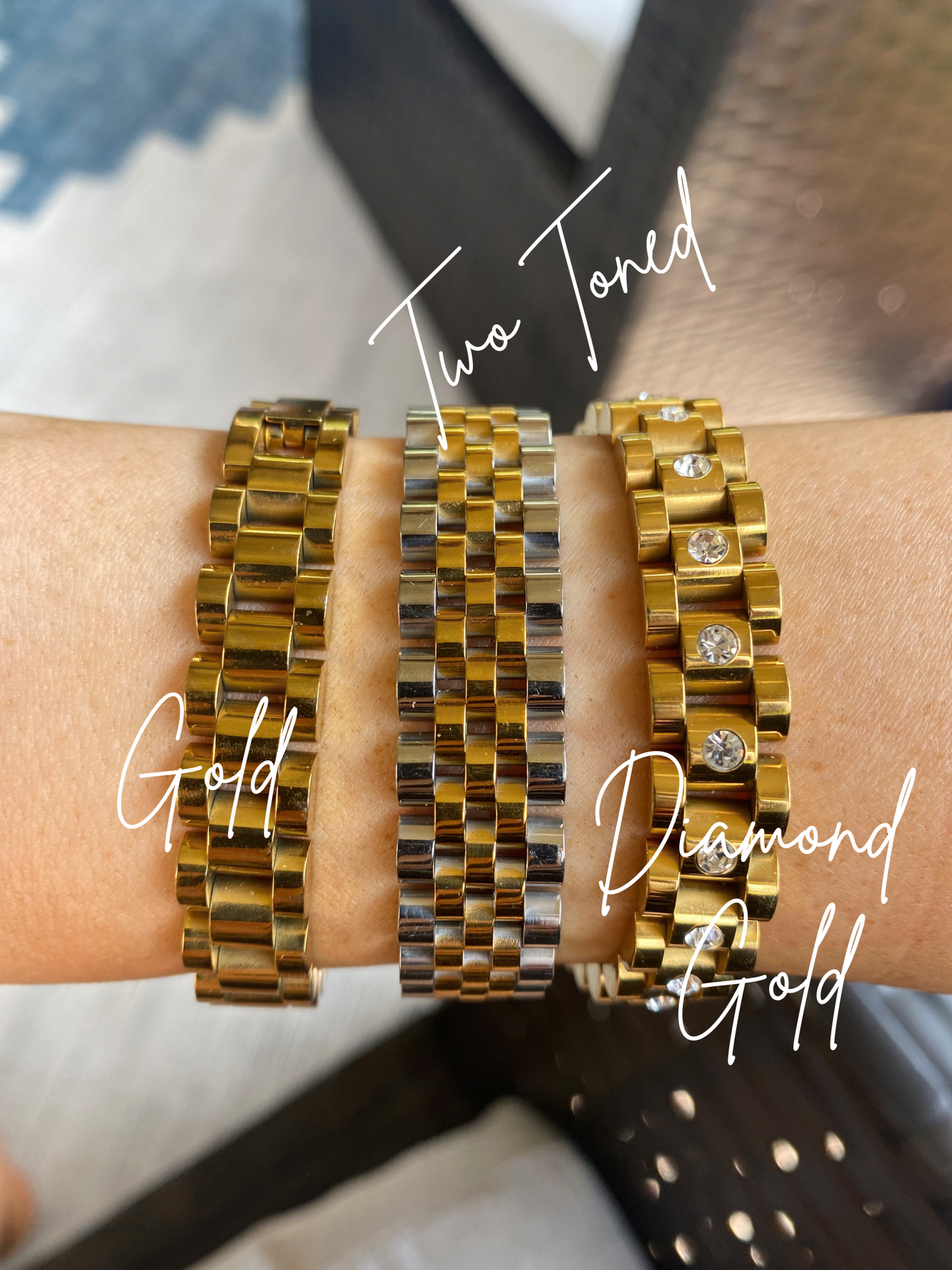 Thick Two-Toned Watch Band Bracelet