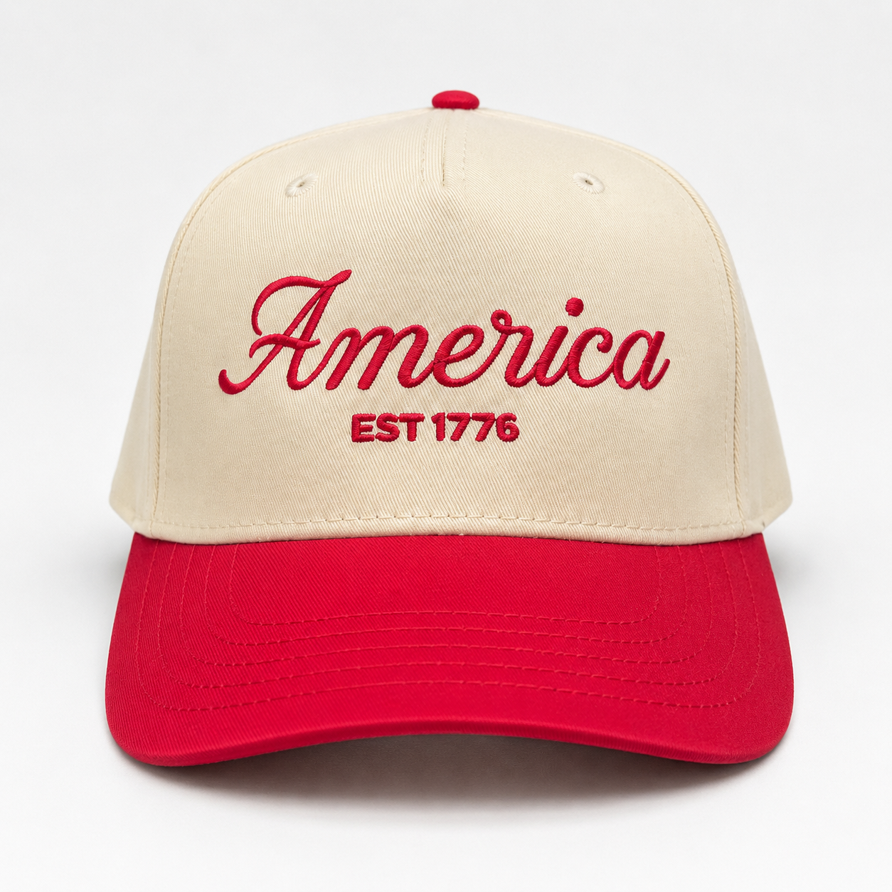 America 1776 Canvas Embroidered Trucker Hat- Tan/Red
