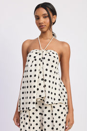 Adara Linen Polka Dot Tank and Pants Set- Ivory