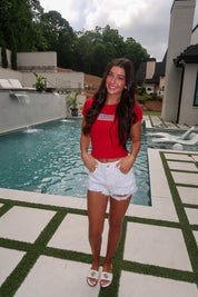 American Flag Short Sleeve T-Shirt- Red