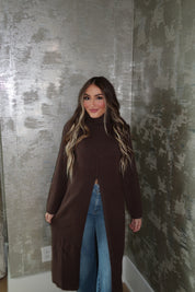 Tommie Turtleneck Tunic Sweater Dress- Brown