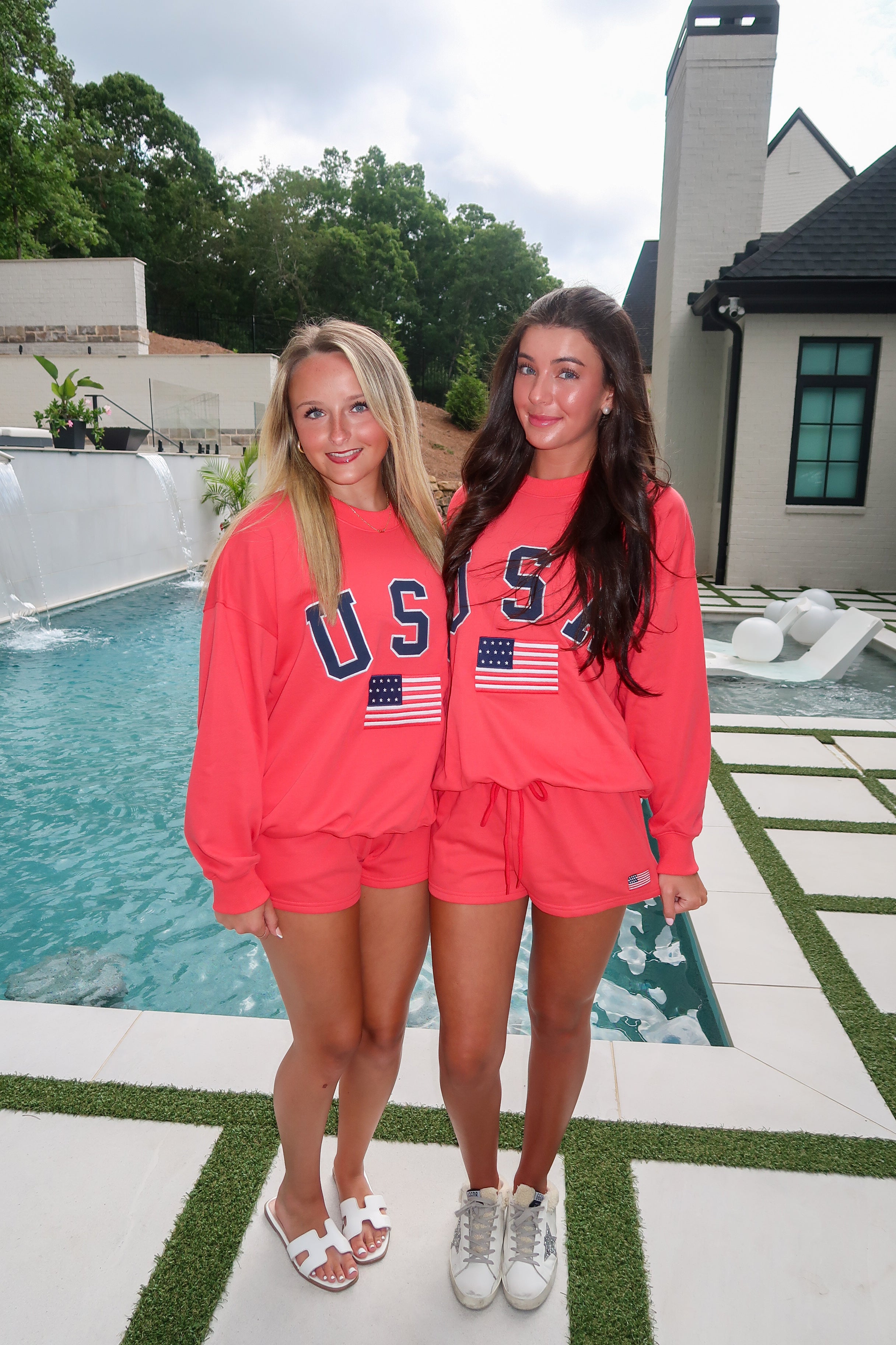 USA Flag Sweatshirt- Red