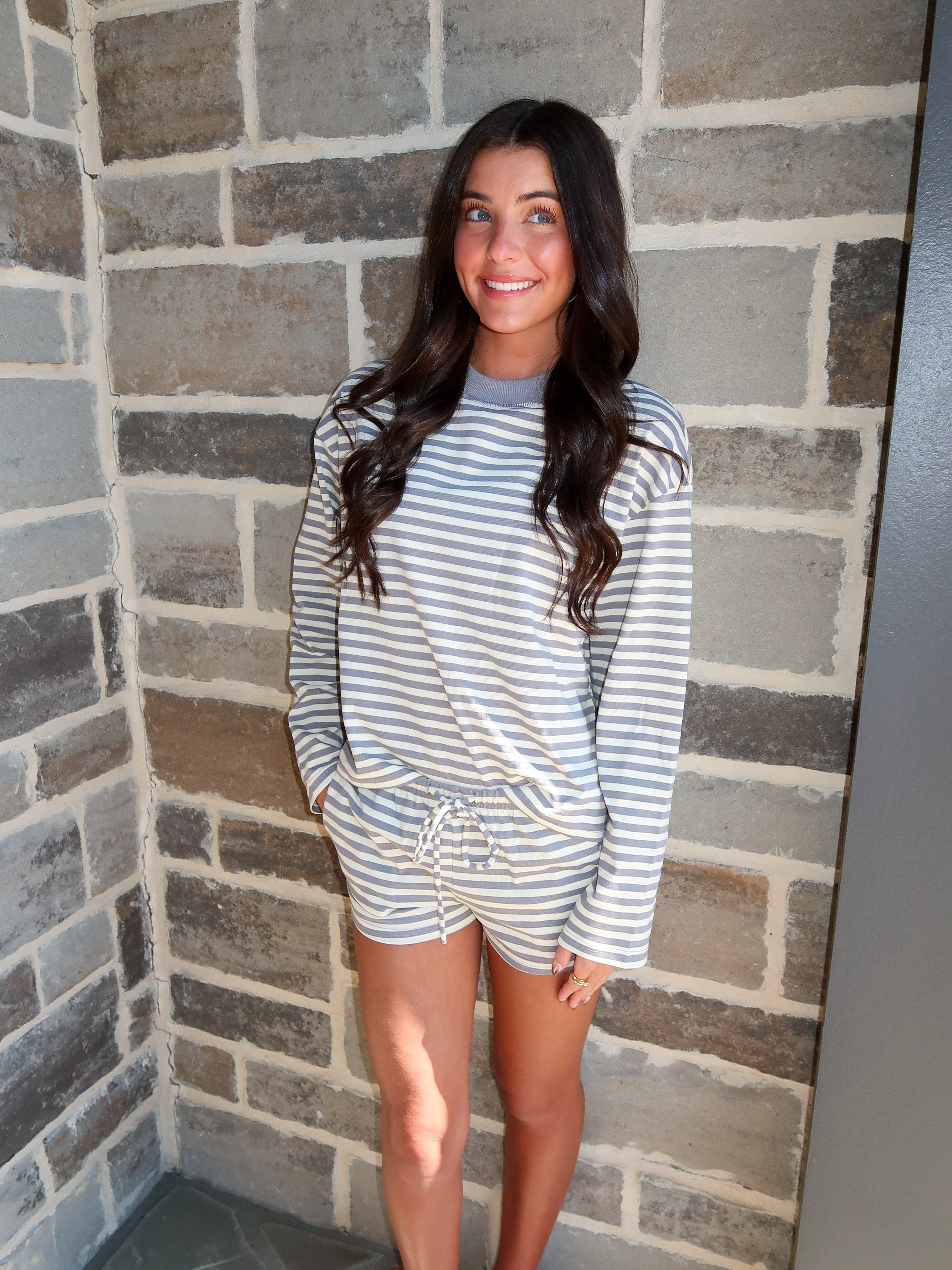 Crosby Striped Lounge Set- Grey