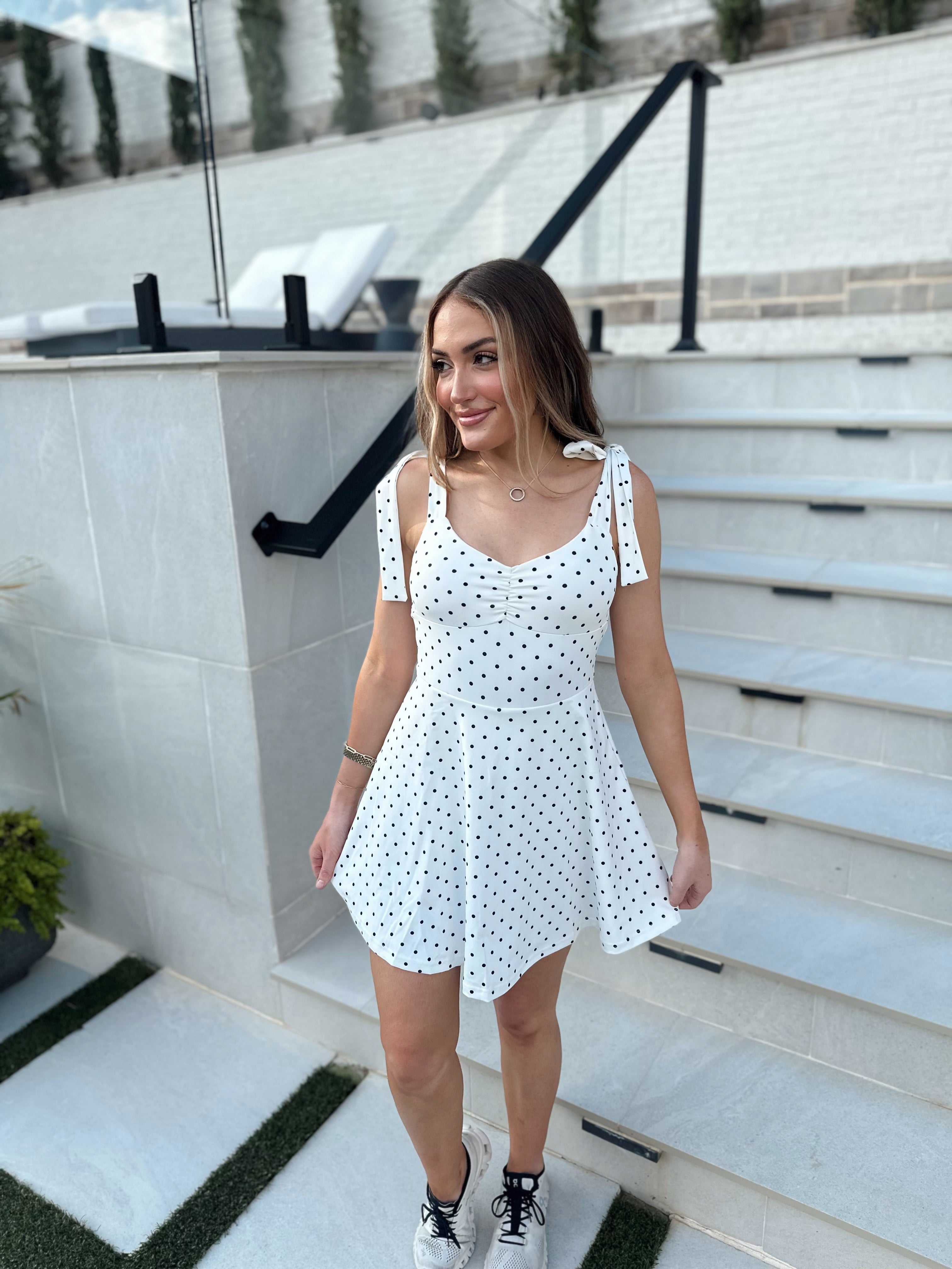 Frankie Polka Dot Athleisure Dress- White