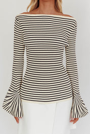 Riley Long Sleeve Striped Sweater- White/Black