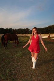 Ruby Halter Mini Dress- Red