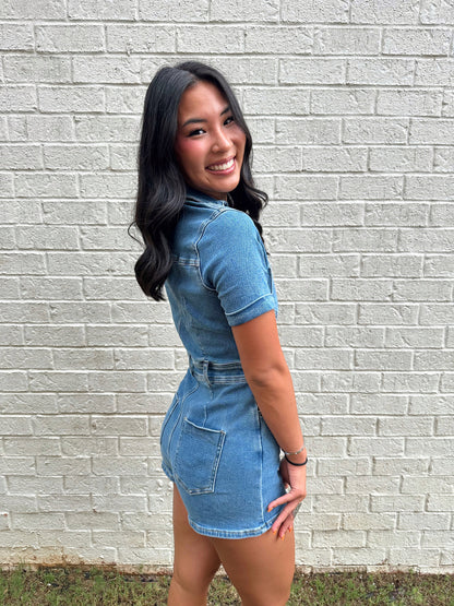 Daisy Denim Short Sleeve Romper