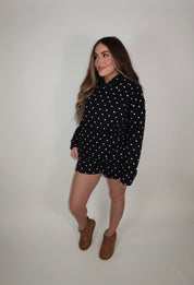Eliza Polka Dot Sweatshirt and Short Set- Black