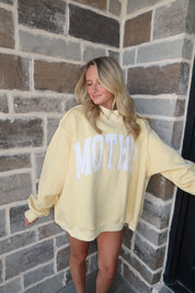 Mother Embroidered Mockneck Sweatshirt- Butter Yellow