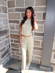 Pippa Striped Pants Set- Yellow/Grey