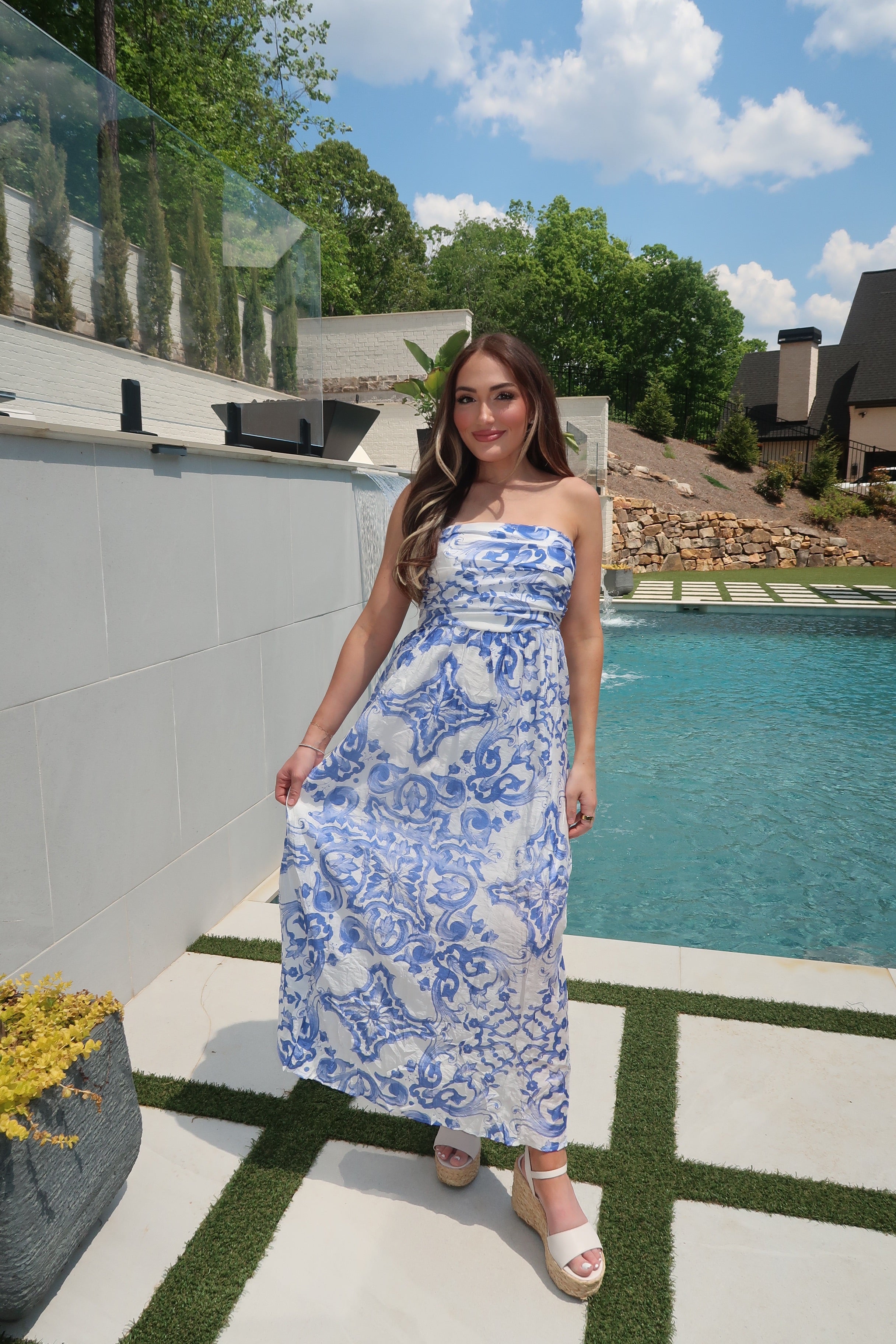 Parker Floral Tube Maxi Dress- Blue