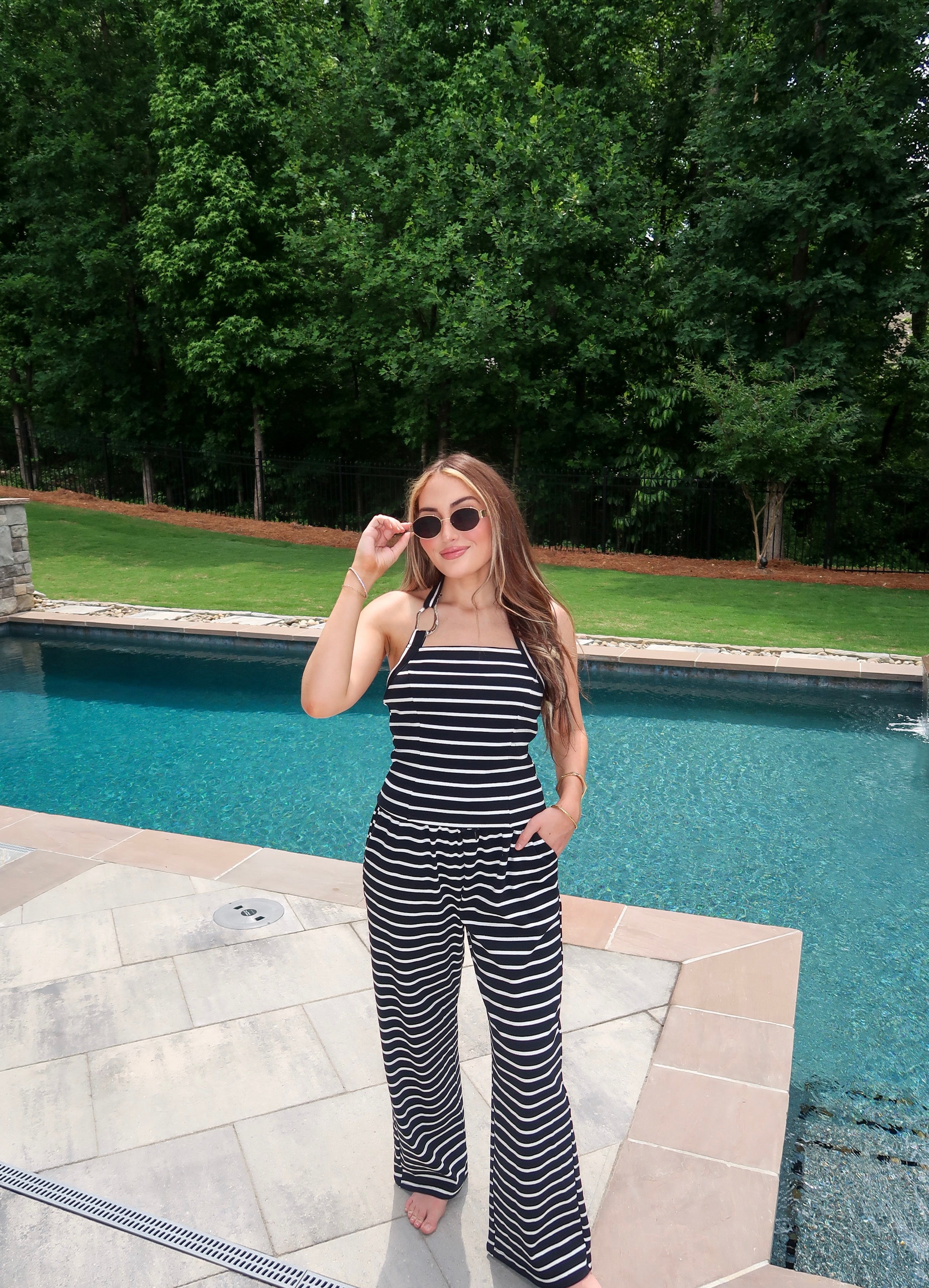 Ellis Striped Hardware Halter Top- Black/White