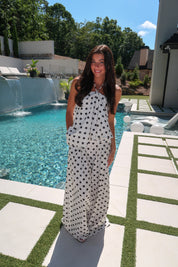 Adara Linen Polka Dot Tank and Pants Set- Ivory