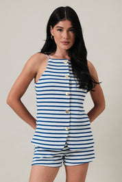 Jude Button Down Striped Set- White/Royal Blue