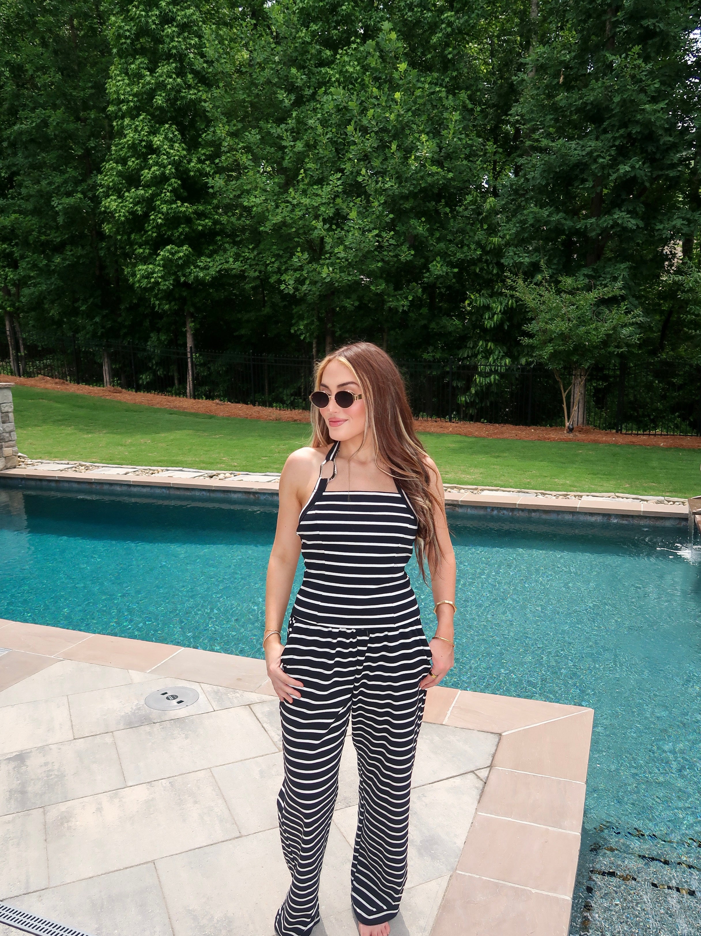 Ellis Striped Hardware Halter Top- Black/White