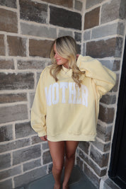 Mother Embroidered Mockneck Sweatshirt- Butter Yellow