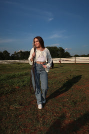 Alice Open Knit Tie Front Shrug- Ivory