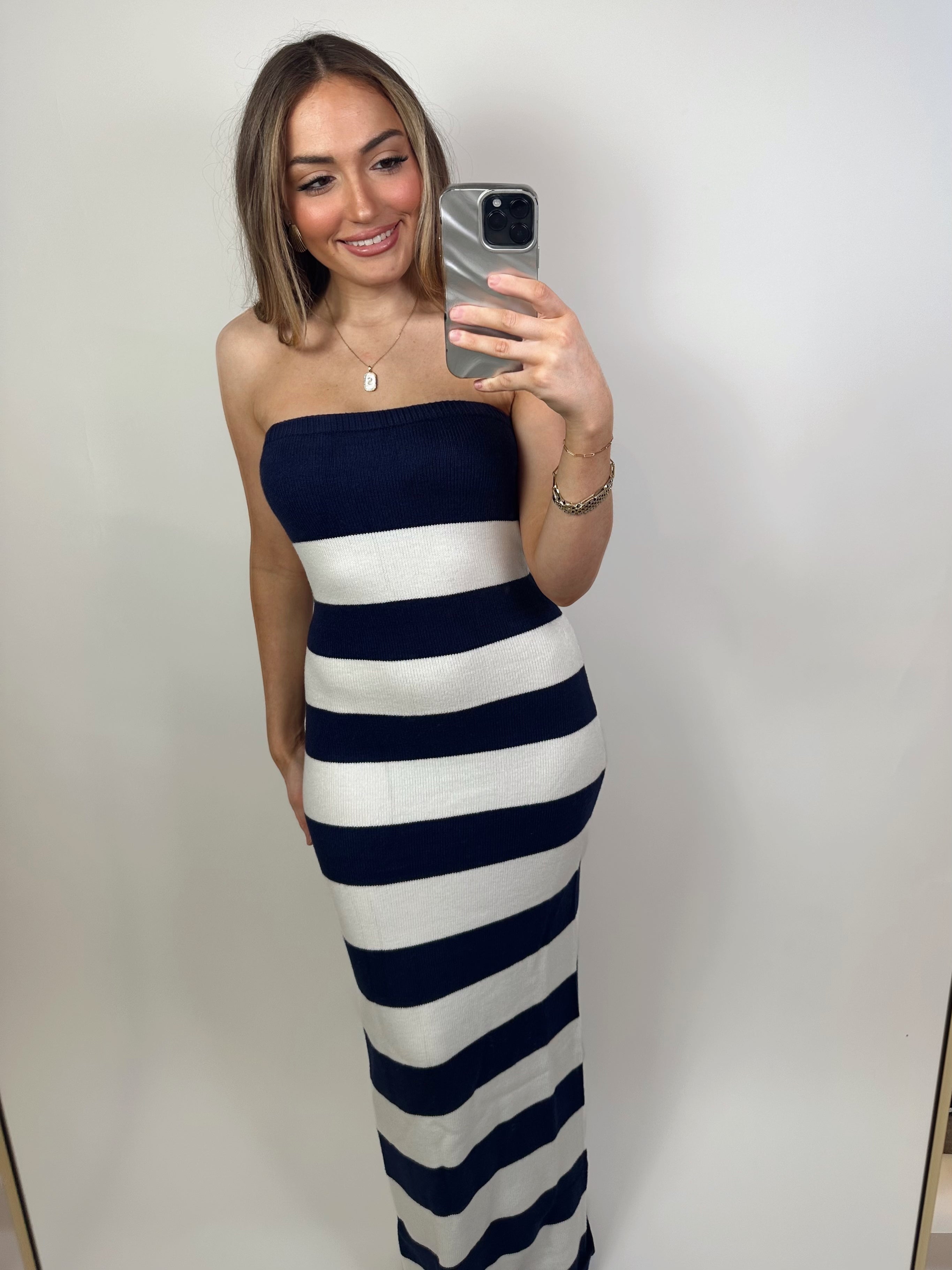 Sophie Striped Knit Maxi Dress- Navy