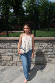 Sabrina Silk and Lace Ruffle Tank Top- Cream