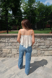 Sabrina Silk and Lace Ruffle Tank Top- Cream