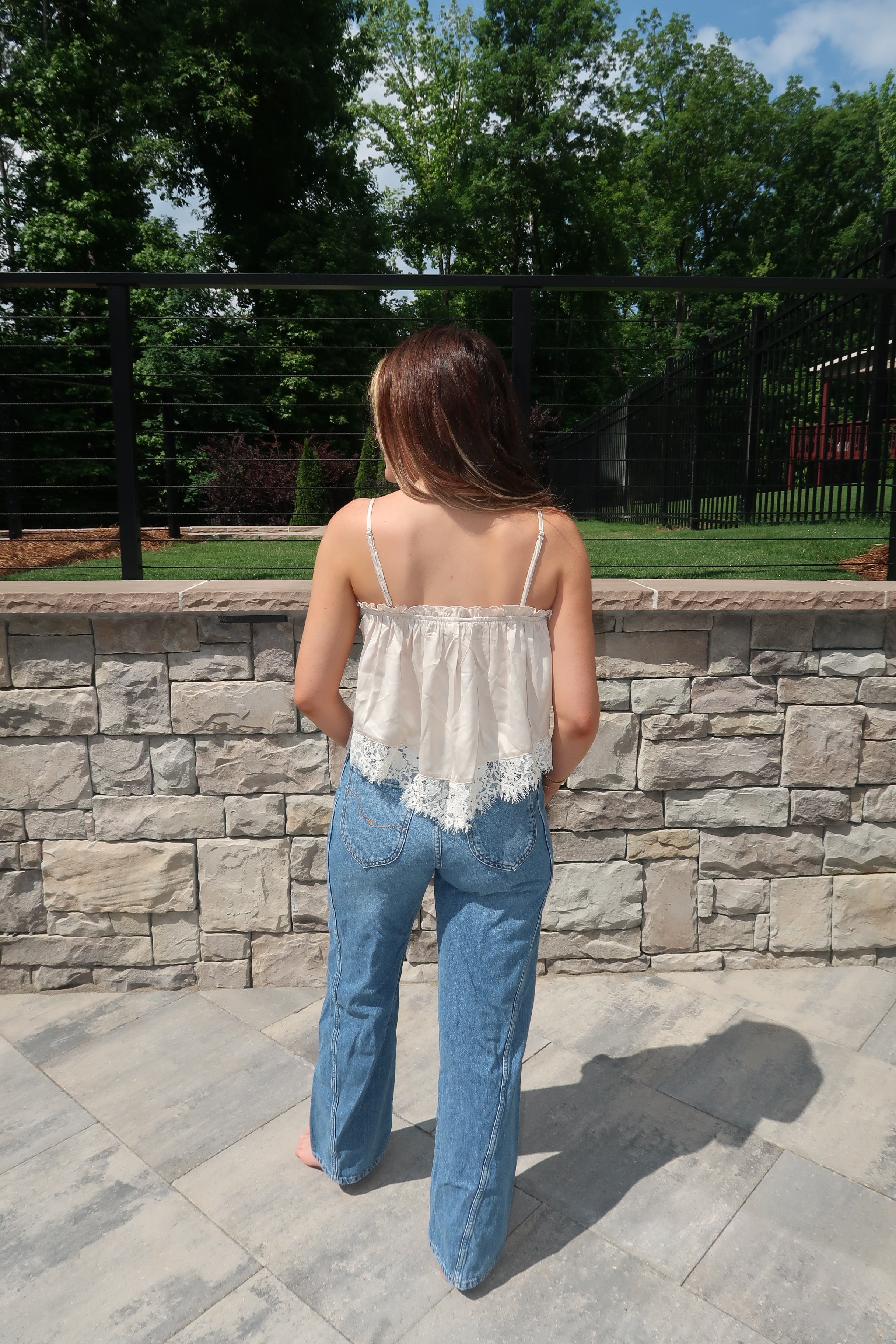 Sabrina Silk and Lace Ruffle Tank Top- Cream