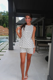 Amalie Polka Dot Twill Set- Black/White