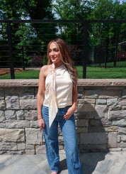 Zara One Shoulder Top With Scarf Detail- Ivory