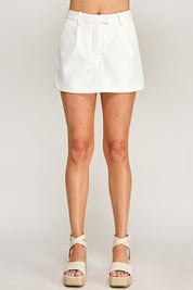 Solid High Waisted Skort- White