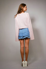 Alice Open Knit Tie Front Shrug- Baby Pink