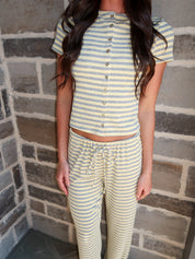 Pippa Striped Pants Set- Yellow/Grey